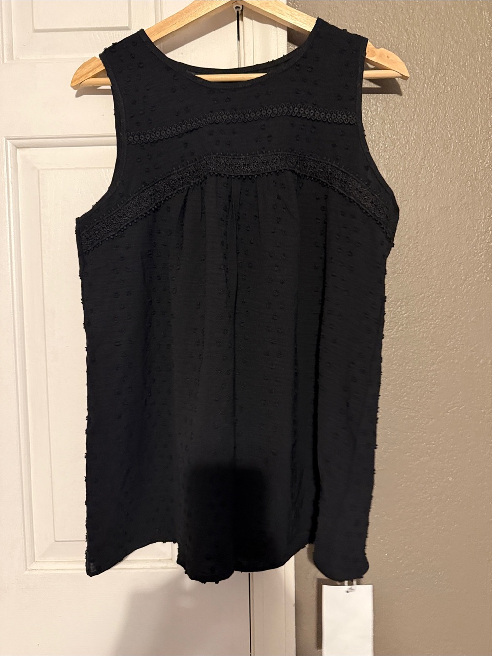 Amazon Black Textured Swiss Dot Sleeveless Tank Top